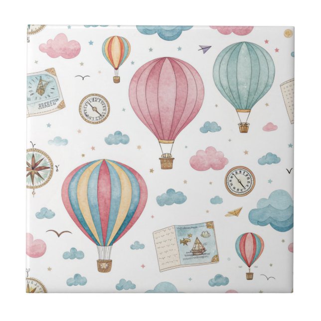 Vintage Hot Air Balloon Pattern (1) Fliese (Vorderseite)