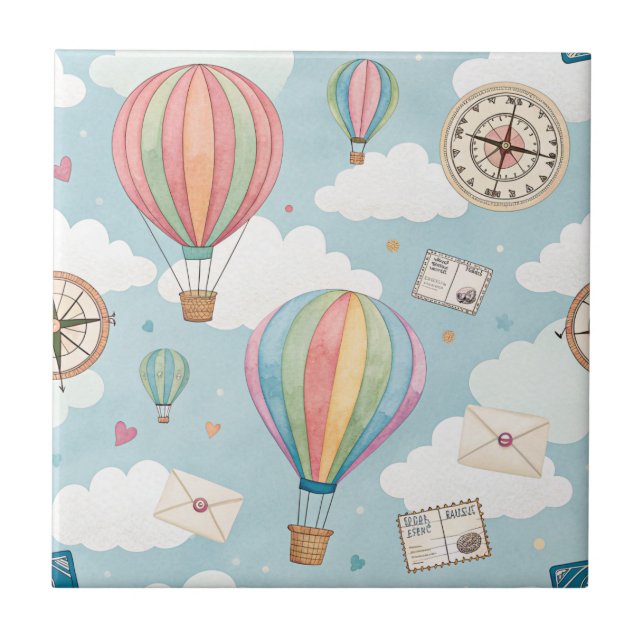 Vintage Hot Air Balloon Pattern (2) Fliese (Vorderseite)