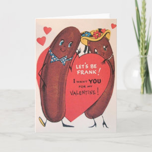 Vintage Hot Dog Valentine's Day Greeting Card Feiertagskarte