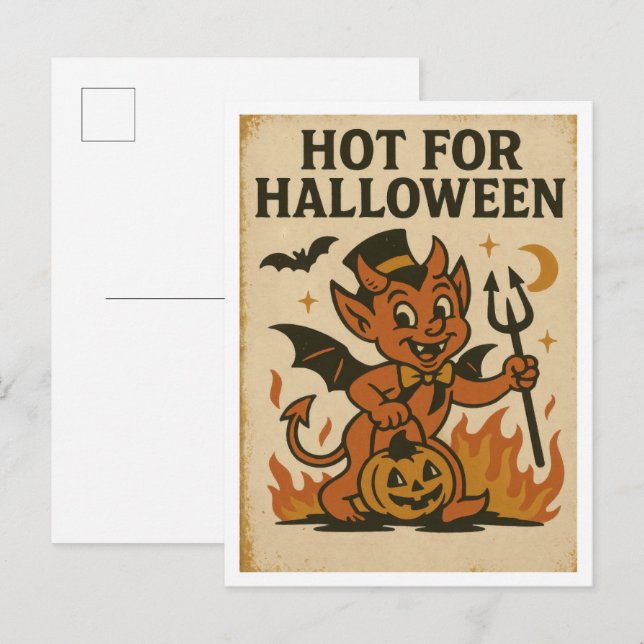 Vintage Hot for Halloween Postkarte (Vorne/Hinten)