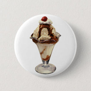 Vintage Hot Fudge Eiscreme-Sundae-Desserts Button