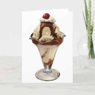 Vintage Hot Fudge Eiscreme-Sundae-Desserts Karte