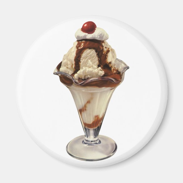 Vintage Hot Fudge Eiscreme-Sundae-Desserts Magnet (Vorne)