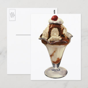 Vintage Hot Fudge Eiscreme-Sundae-Desserts Postkarte