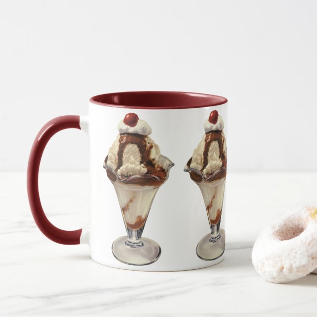 Vintage Hot Fudge Eiscreme-Sundae-Desserts Tasse (Mit Donut)