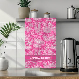 Vintage Hot Pink Französisches Landhaus Toile de J Geschirrtuch