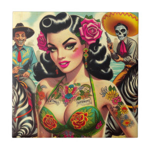 Vintage Hot Tattoo Girl Fliese