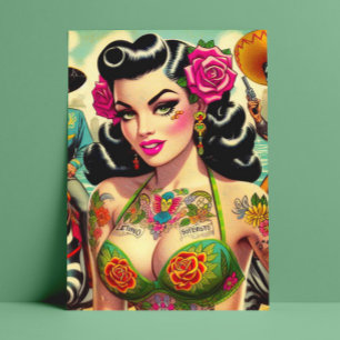 Vintage Hot Tattoo Girl Postkarte
