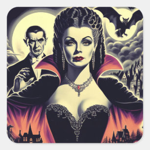 Vintage Hot Vampire-Frau Quadratischer Aufkleber