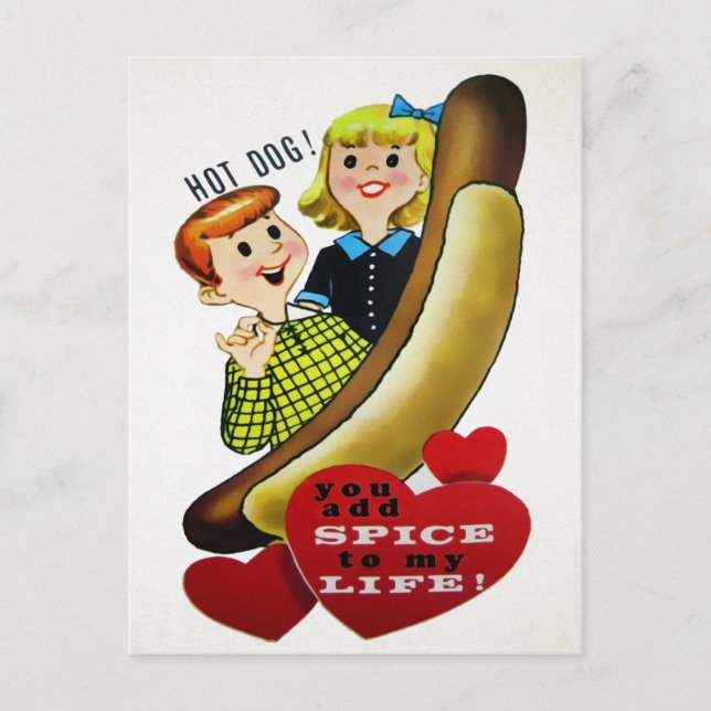 Vintage Hotdog-Liebe Postkarte (Vorderseite)