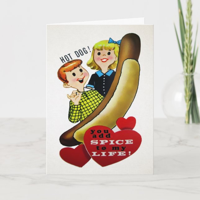 Vintage Hotdog-Valentinstag-Karte Feiertagskarte (Vorderseite)