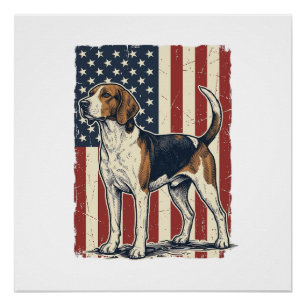 Vintage Hound Dog Patriotische Flagge Vektor-Shirt Poster