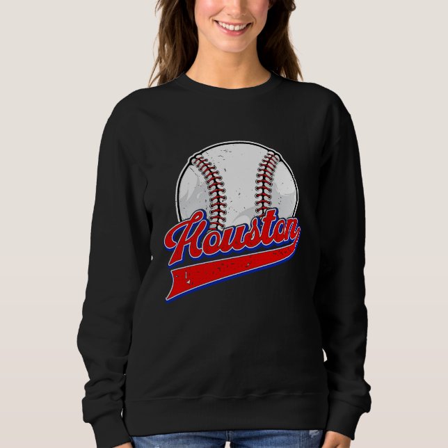 Vintage Houston Cityscape Baseball  Player and Fan Sweatshirt (Vorderseite)