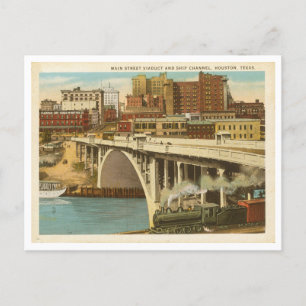 Vintage Houston Texas Main St Viadukt Kanal Postkarte