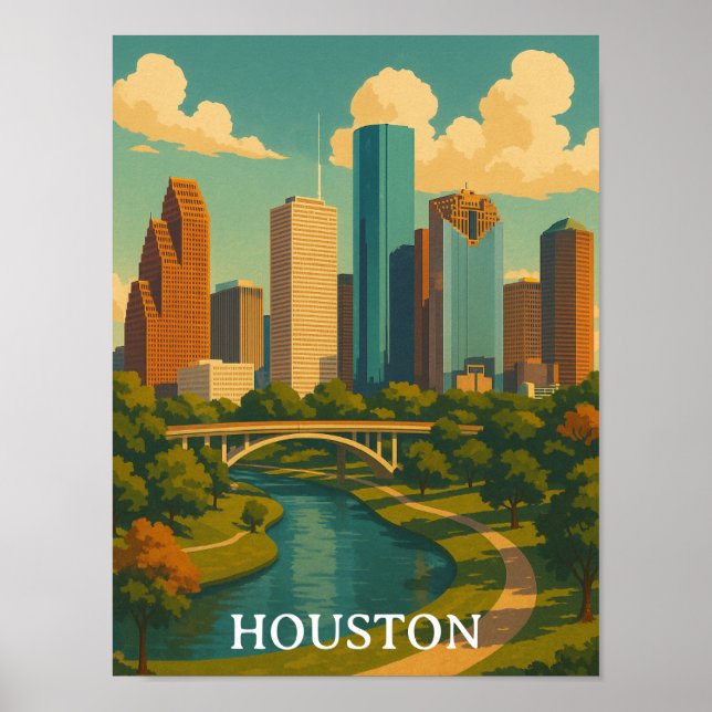 Vintage Houston Texas Skyline Poster (Vorne)