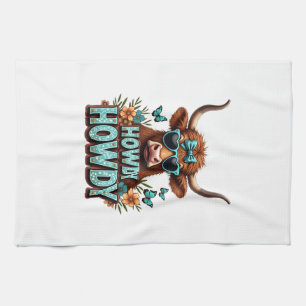 Vintage Howdy Highland-Kuh mit Herz-Sonnenbrille W Geschirrtuch