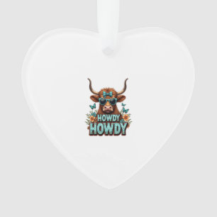 Vintage Howdy Highland-Kuh mit Herz-Sonnenbrille W Ornament