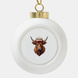 Vintage Howdy Highland Kuh Western Trucker Hut Sti Keramik Kugel-Ornament