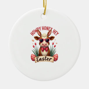 Vintage Howdy Honey Ostern Highland-Kuh Süßer Hase Keramik Ornament