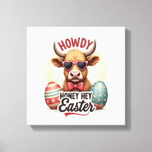 Vintage Howdy Honey Ostern Highland-Kuh Süßer Hase Leinwanddruck