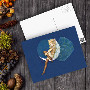Vintage Hübsche Blaue Feen Strümpfe Blauer Mond Postkarte
