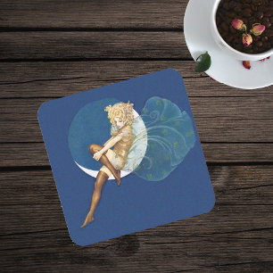 Vintage Hübsche Blue Fairy Strumpfs Blue Moon Rechteckiger Pappuntersetzer