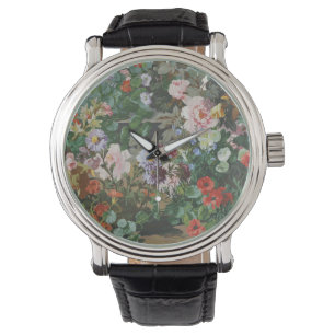 Vintage hübsche bunte Blumen Blumenmalerei Armbanduhr
