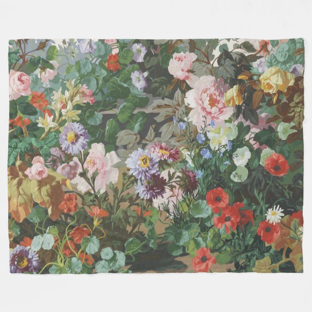 Vintage hübsche bunte Blumen Blumenmalerei Fleecedecke (Vorderseite (Horizontal))