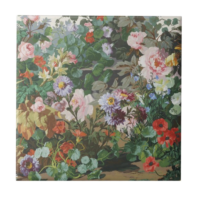 Vintage hübsche bunte Blumen Blumenmalerei Fliese (Vorderseite)