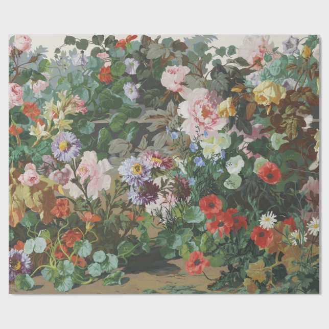 Vintage hübsche bunte Blumen Blumenmalerei Geschenkpapier (Flach)