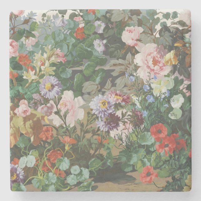 Vintage hübsche bunte Blumen Blumenmalerei Steinuntersetzer (Vorderseite)