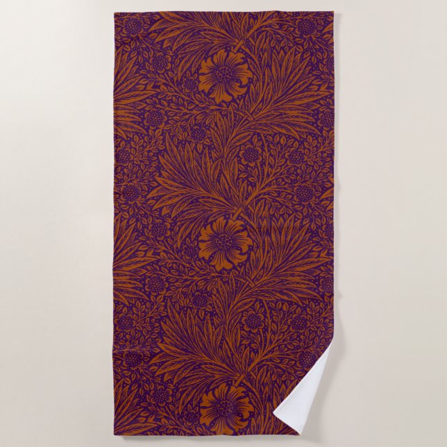 Vintage hübsche dunkorange lila Blumenmuster Strandtuch (Vorderseite)