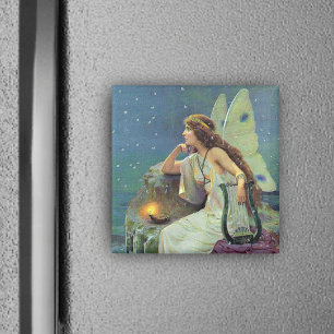 Vintage Hübsche Fee Fae Harfe Kerze Ozean Magnet
