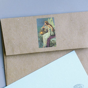 Vintage Hübsche Fee Harp Candle Ocean Rechteckiger Aufkleber