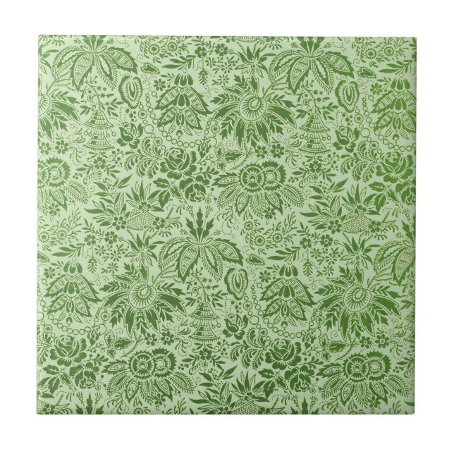 Vintage-hübsche grüne Blumen im Blumenmuster Fliese (Vorderseite)
