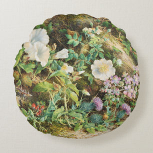 Vintage hübsche Petunien Blumen Blumenmalerei Rundes Kissen