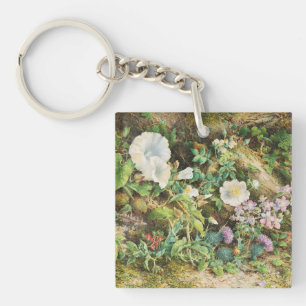 Vintage hübsche Petunien Blumen Blumenmalerei Schlüsselanhänger