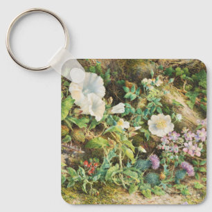 Vintage hübsche Petunien Blumen Blumenmalerei Schlüsselanhänger