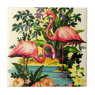 Vintage hübsche rosa Flamingos Kachel als Geschenk