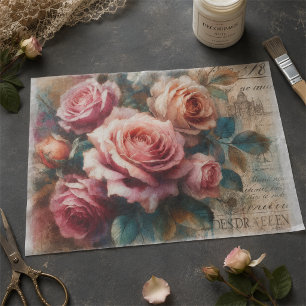 Vintage Hübsche Rose und botanische Collage Decoup Seidenpapier