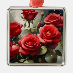 Vintage hübsche rote Rosen Aquarellmalerei Ornament Aus Metall