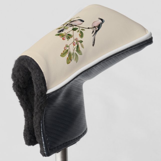 Vintage Hübsche Vögel auf Beige Golf Headcover (3/4 Vorderseite)