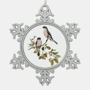Vintage Hübsche Vögel auf einer Zweigniederlassung Schneeflocken Zinn-Ornament