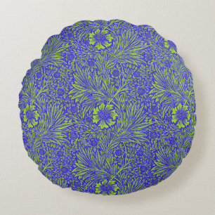 Vintage hübsches blaues limettgrünes Blumenmuster Rundes Kissen