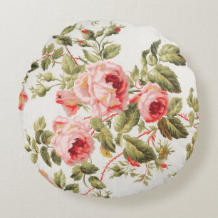 Vintage-hübsches rosa Rosen-Blumenmuster Rundes Kissen