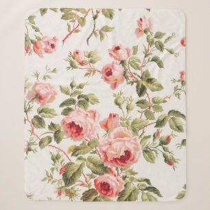 Vintage-hübsches rosa Rosen-Blumenmuster Sherpadecke
