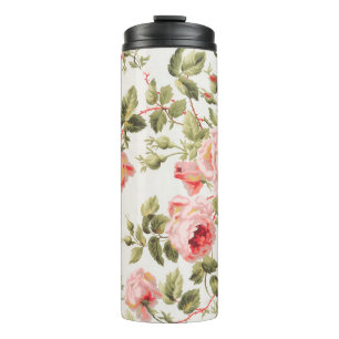 Vintage-hübsches rosa Rosen-Blumenmuster Thermosbecher