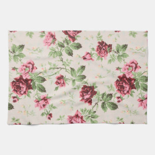 Vintage hübsches rot und rosa Rosen Blumenmuster Geschirrtuch