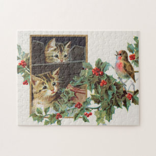 Vintage Hufkatzen und Vögel Puzzle