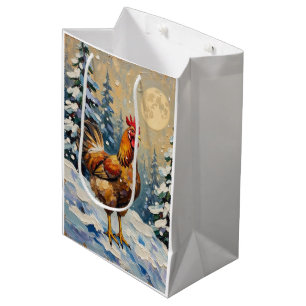 Vintage-Huhn im schneebedeckten Weihnachtswunderla Mittlere Geschenktüte